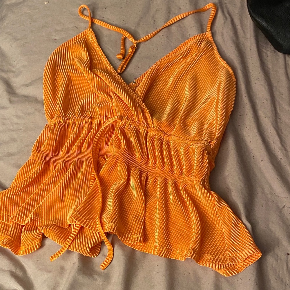 love, Fire Orange Striped Tank Top